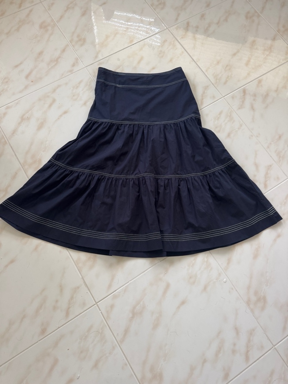 Veronica Beard Navy Tiered A-Line Skirt